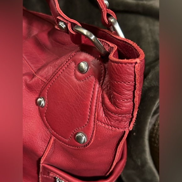 B. Makowsky Large Cherry Red Leather Hobo Shoulder Bag - Picture 7 of 12